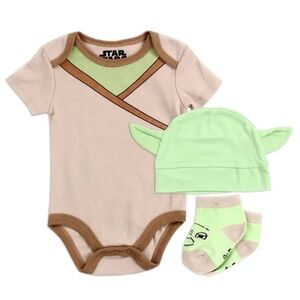 Star Wars Baby Yoda Bodysuit Set - Tan and Green